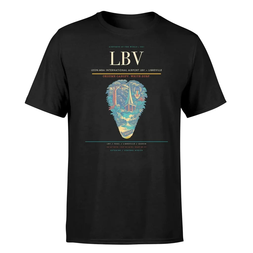 Leon-Mba International Airport (LBV) T-Shirt single-side front print in Black | leon-mba-international-airport-lbv-double-side-t-shirt