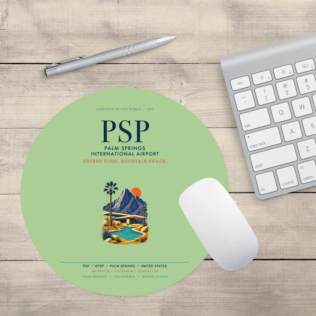 Palm Springs International Airport (PSP) design on light green round mouse pad