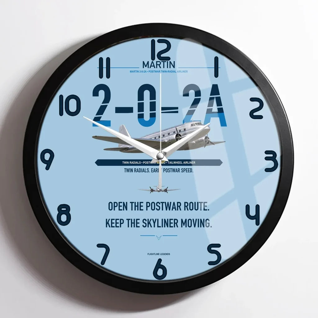 Martin 2-0-2A design on light blue framed wall clock