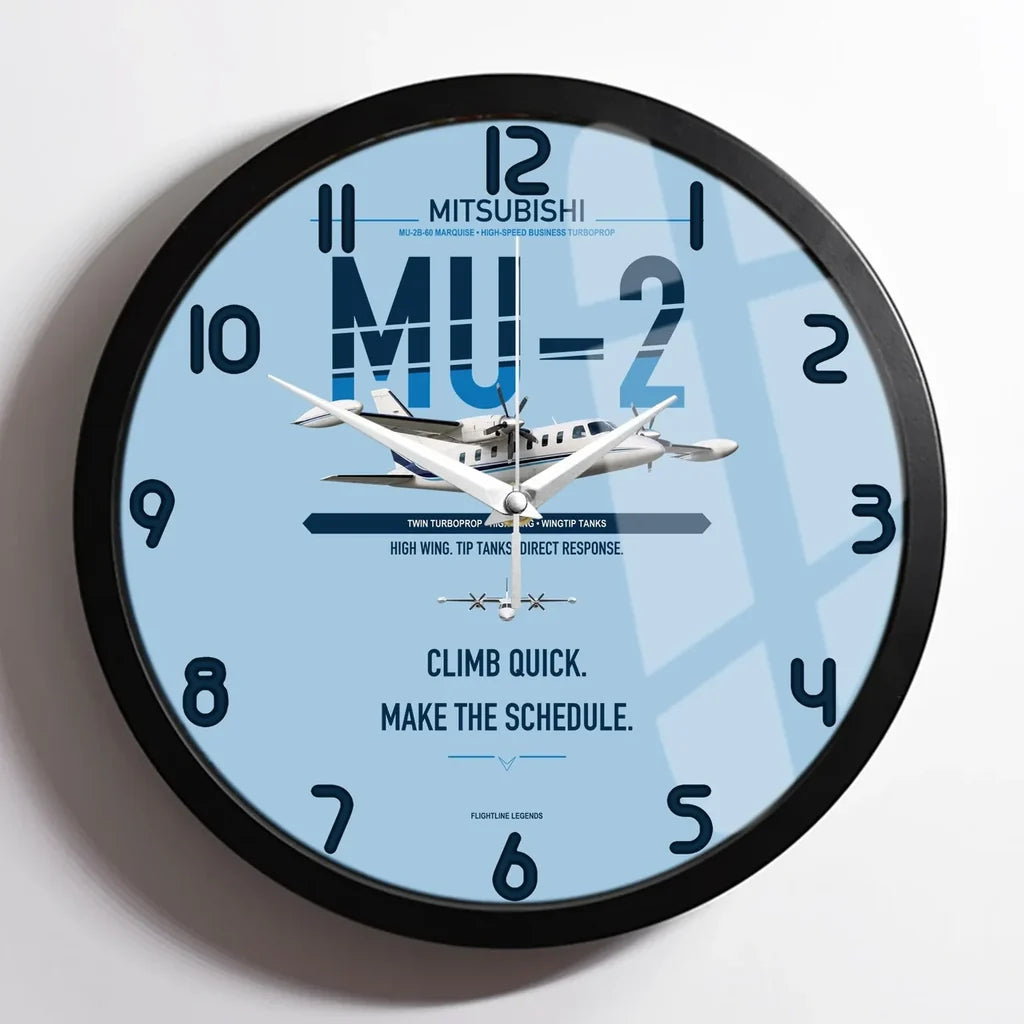 Mitsubishi MU-2B-60 Marquise design on light blue framed wall clock