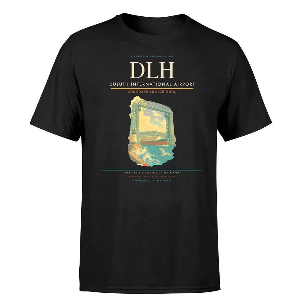 Duluth International Airport (DLH) T-Shirt single-side front print in Black | duluth-international-airport-dlh-double-side-t-shirt