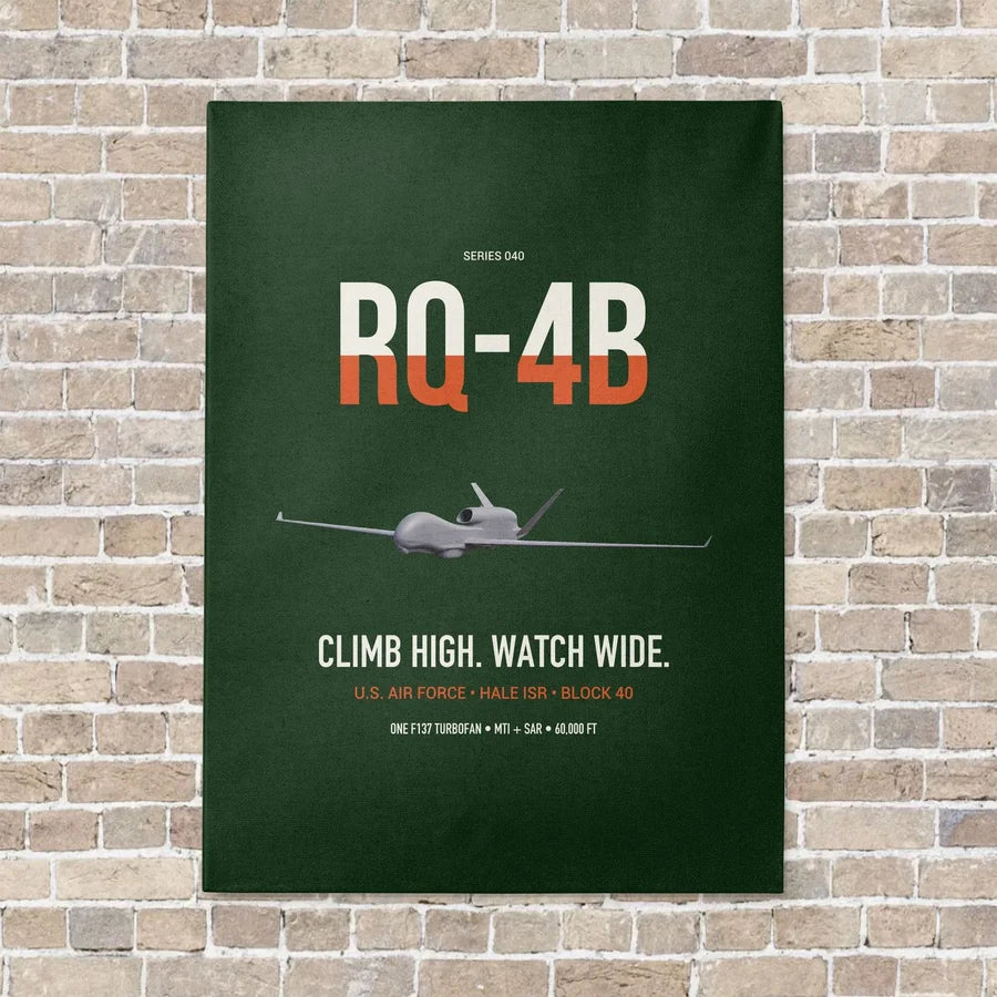RQ-4B Global Hawk vertical canvas print - no frame - dark green background