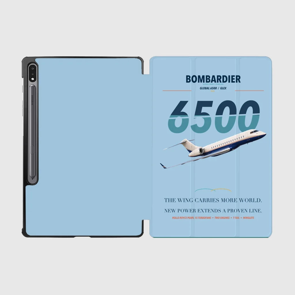 Bombardier Global 6500 design on light blue samsung tablet tablet case