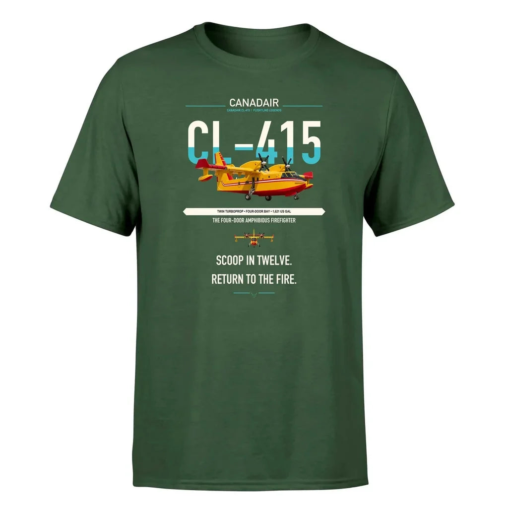 Canadair CL-415 design on dark green t-shirt, single-side print