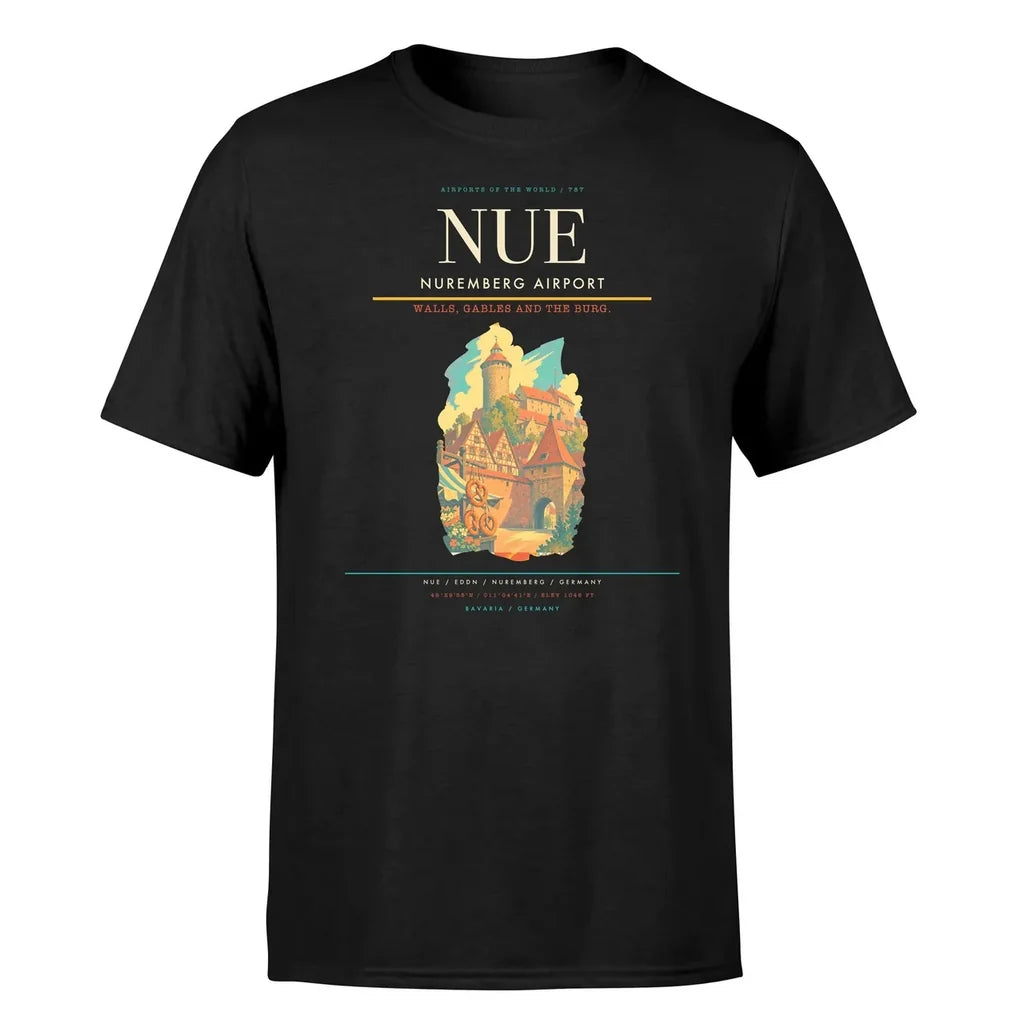 Nuremberg Airport (NUE) T-Shirt single-side front print in Black | nuremberg-airport-nue-double-side-t-shirt