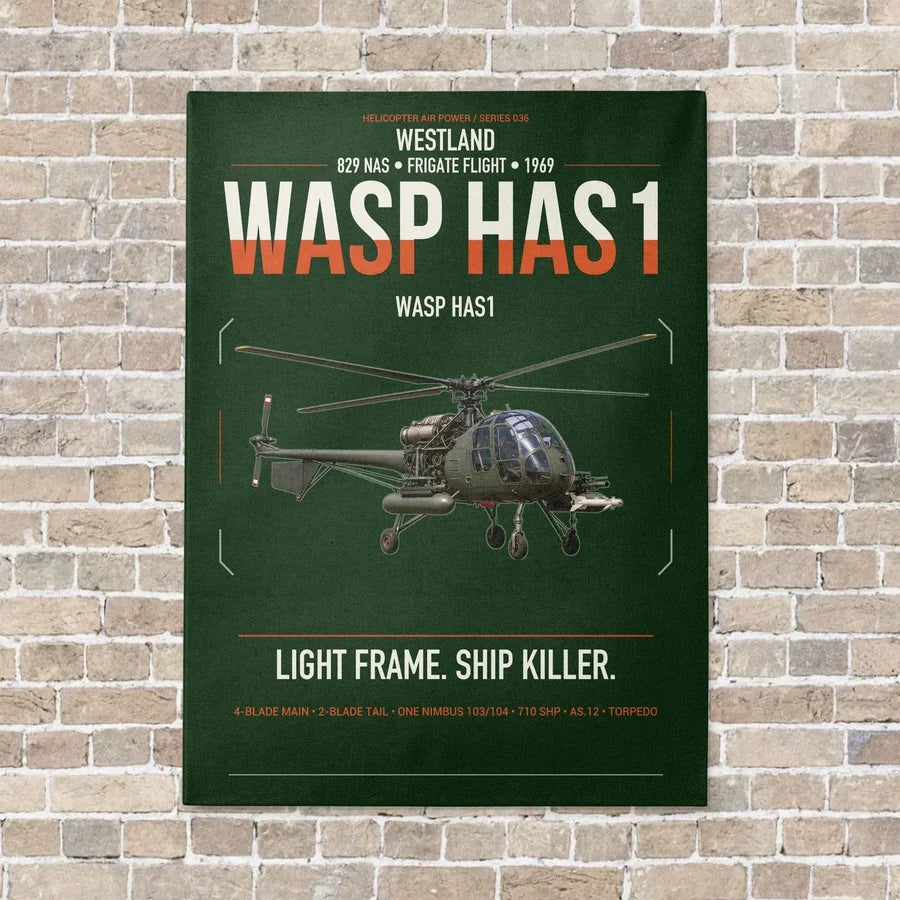 Westland Wasp HAS1 vertical canvas print - no frame - dark green background