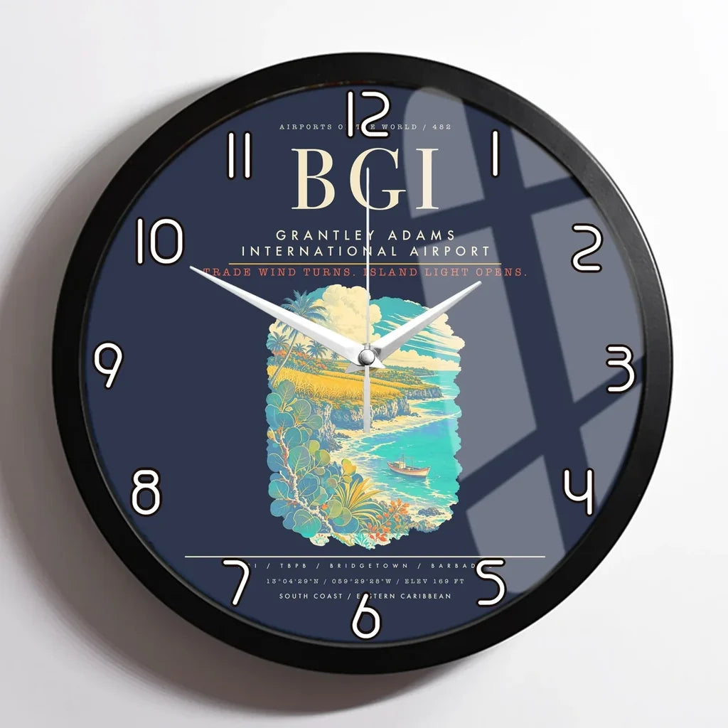 Grantley Adams International Airport BGI Wall-Clock Framed - Navy Blue