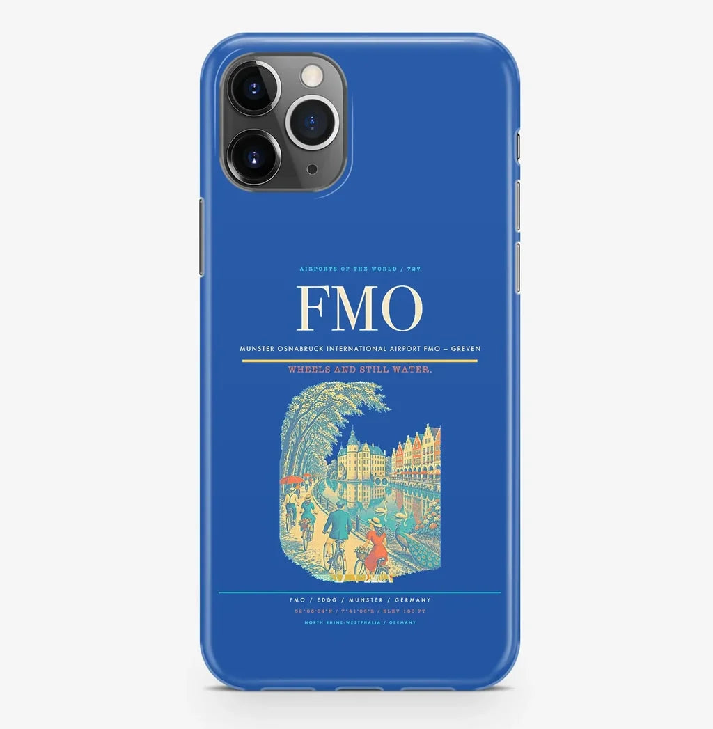 Greven Airport (FMO) design on blue iPhone 16 Pro MagSafe case