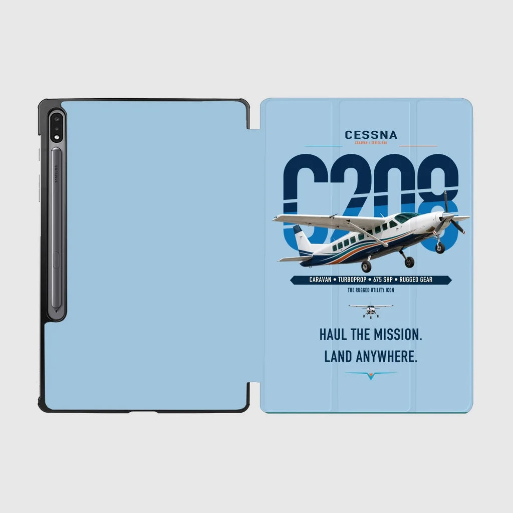 Cessna 208 Caravan design on light blue samsung tablet tablet case
