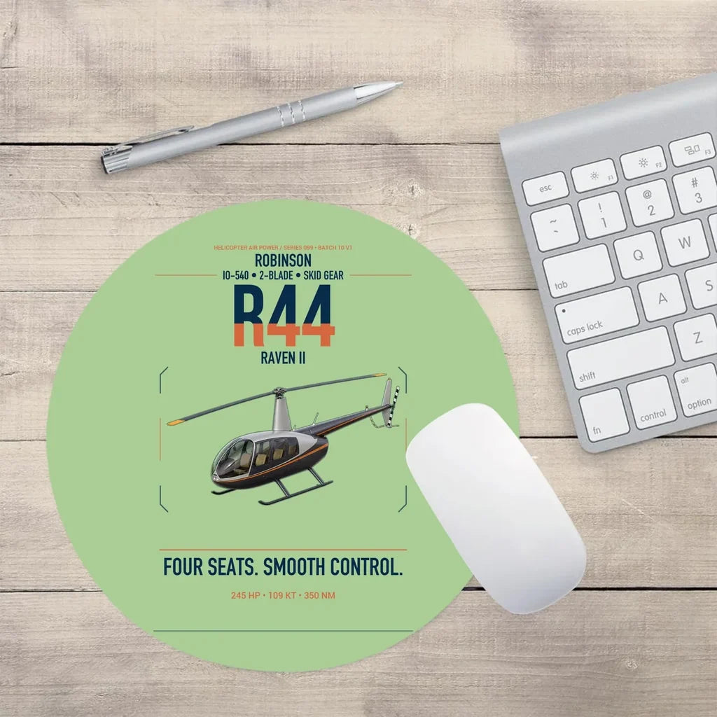 Robinson R44 Raven II design on light green round mouse pad