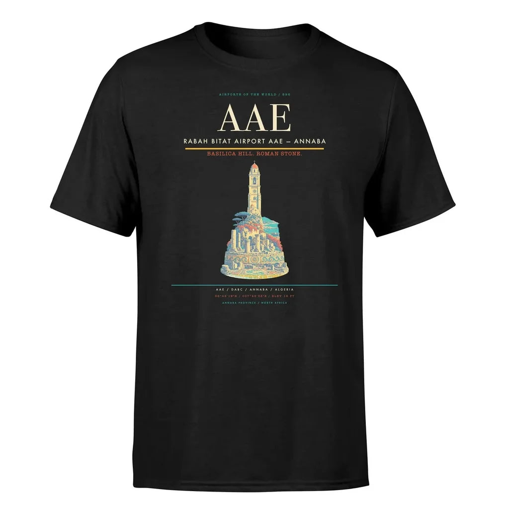 Rabah Bitat Airport (AAE) T-Shirt single-side front print in Black | rabah-bitat-airport-aae-double-side-t-shirt