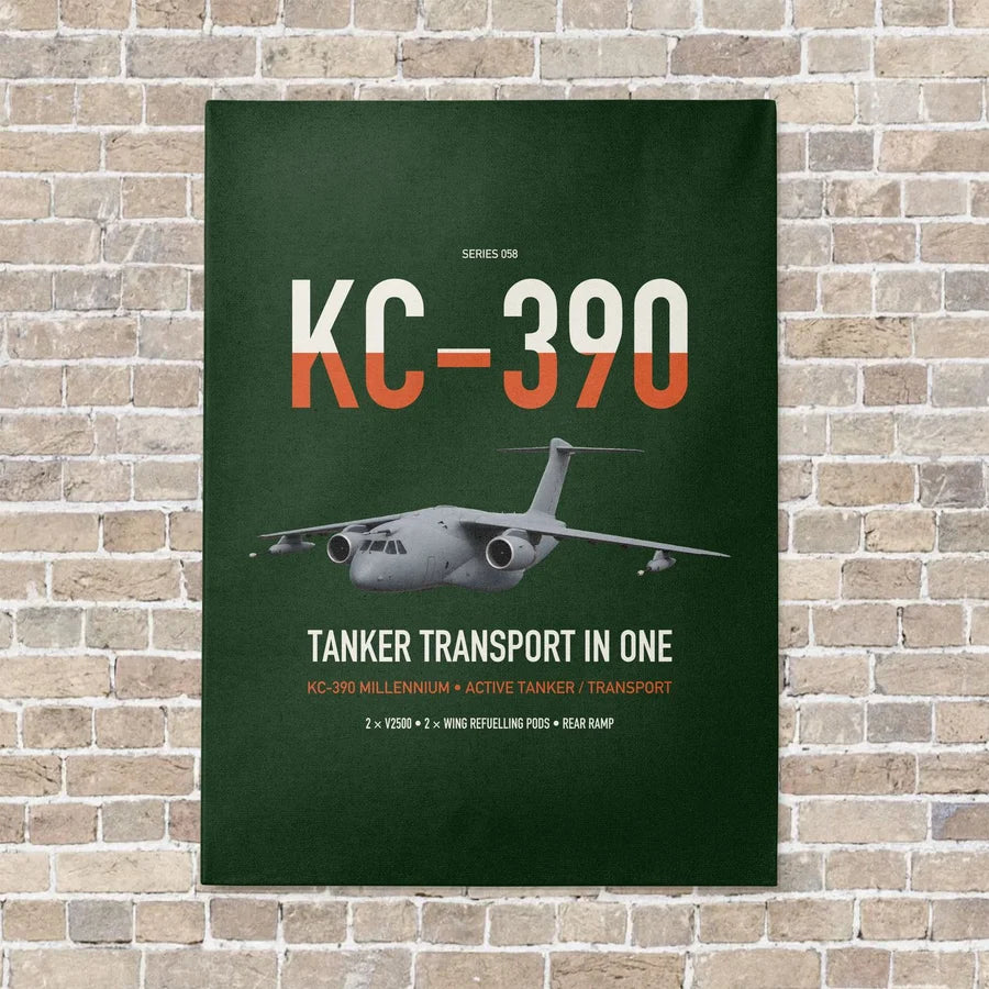 Embraer KC-390 Millennium vertical canvas print - no frame - dark green background