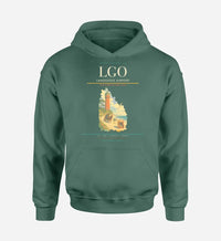 Thumbnail for Langeoog Airport (LGO) design on green hoodie single-side print
