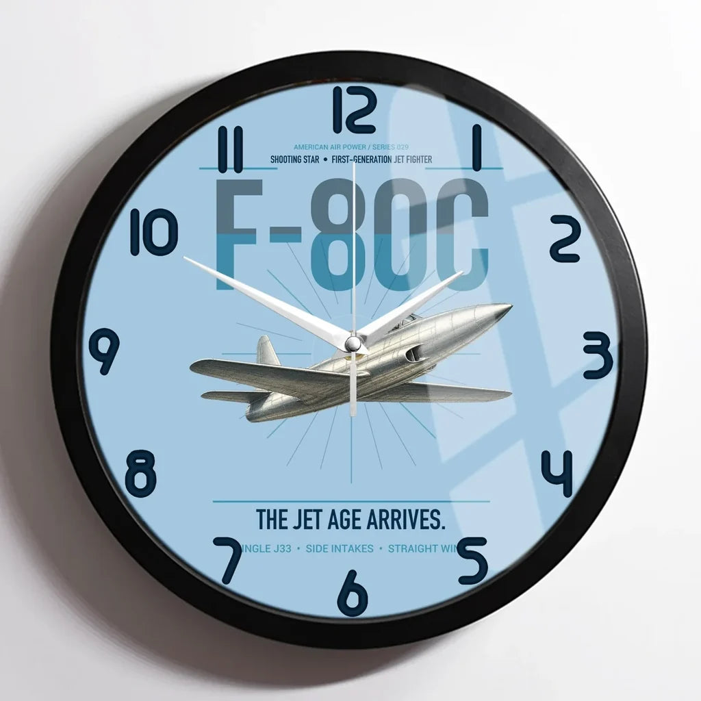 F-80C Shooting Star design on light blue framed wall clock