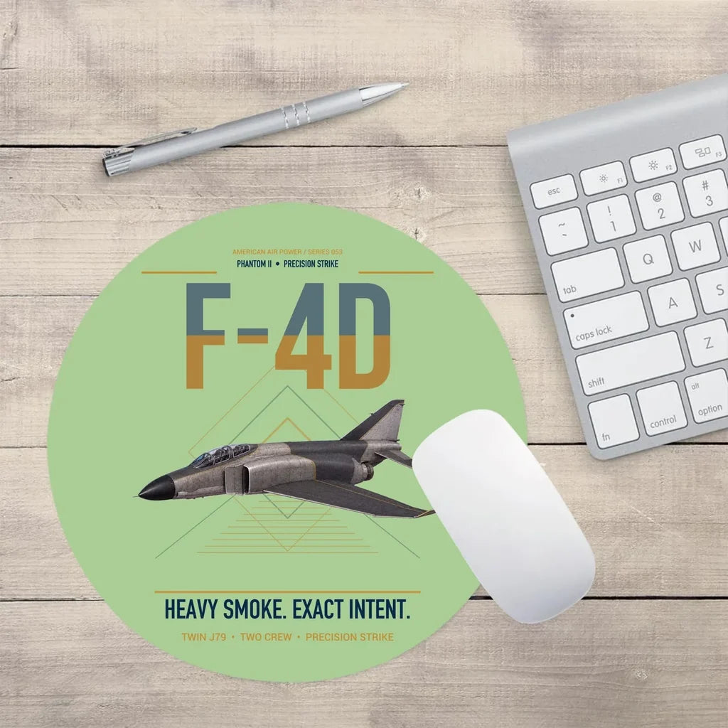 F-4D Phantom II design on light green round mouse pad