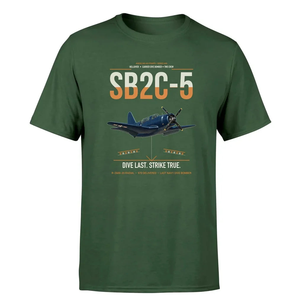 SB2C-5 Helldiver design on dark green double-side t-shirt, single-side print