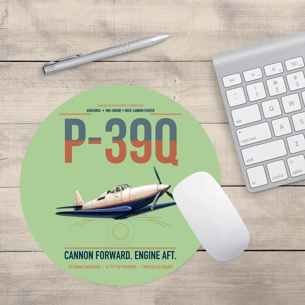 P-39Q Airacobra design on light green round mouse pad