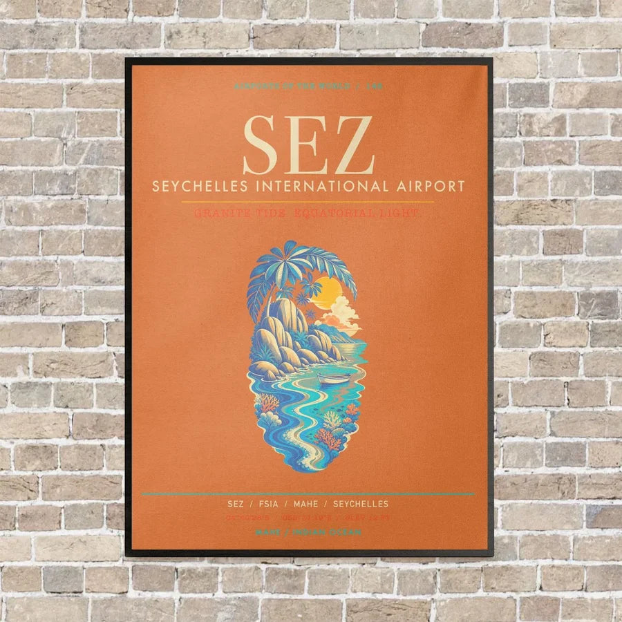 Seychelles International Airport SEZ - Canvas Framed - Orange