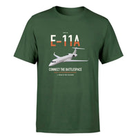 Thumbnail for E-11A BACN design on dark green double-side t-shirt, single-side print