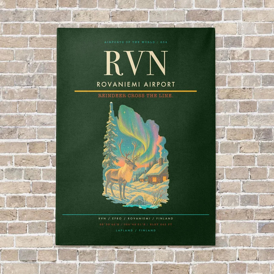 Rovaniemi Airport RVN vertical canvas print - no frame - dark green background