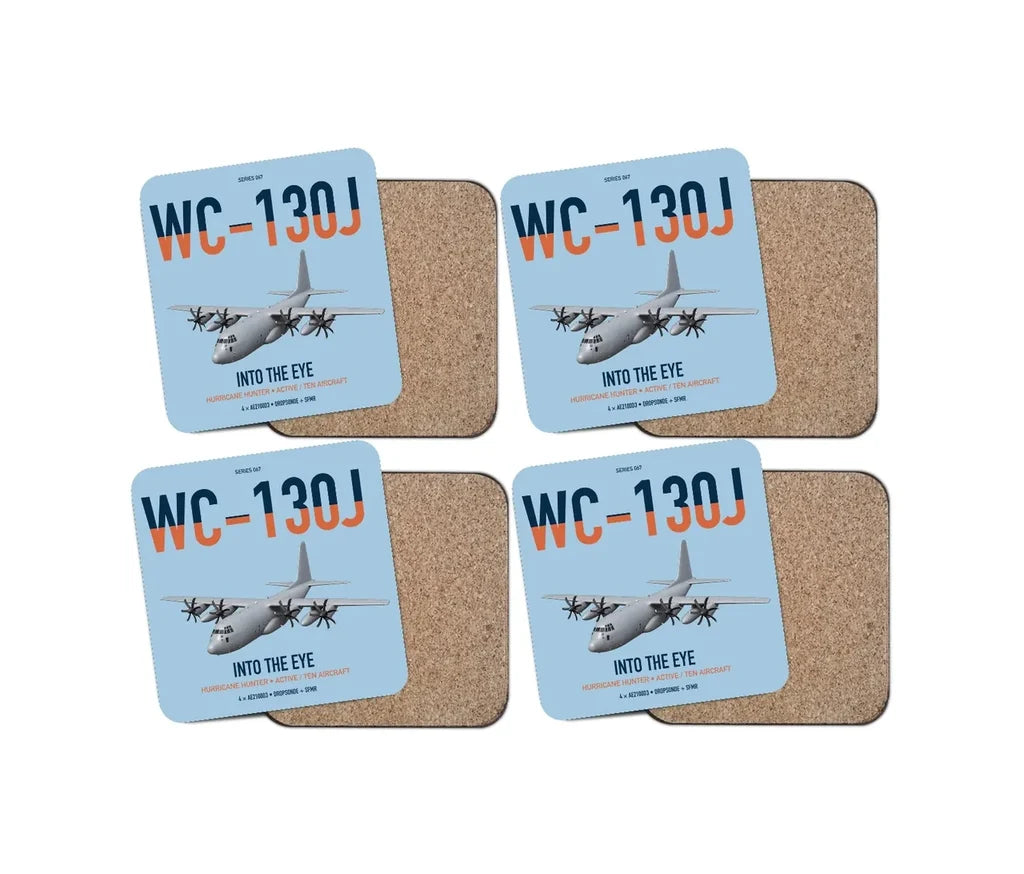 WC-130J Hurricane Hunter design on light blue 4 pieces set coaster