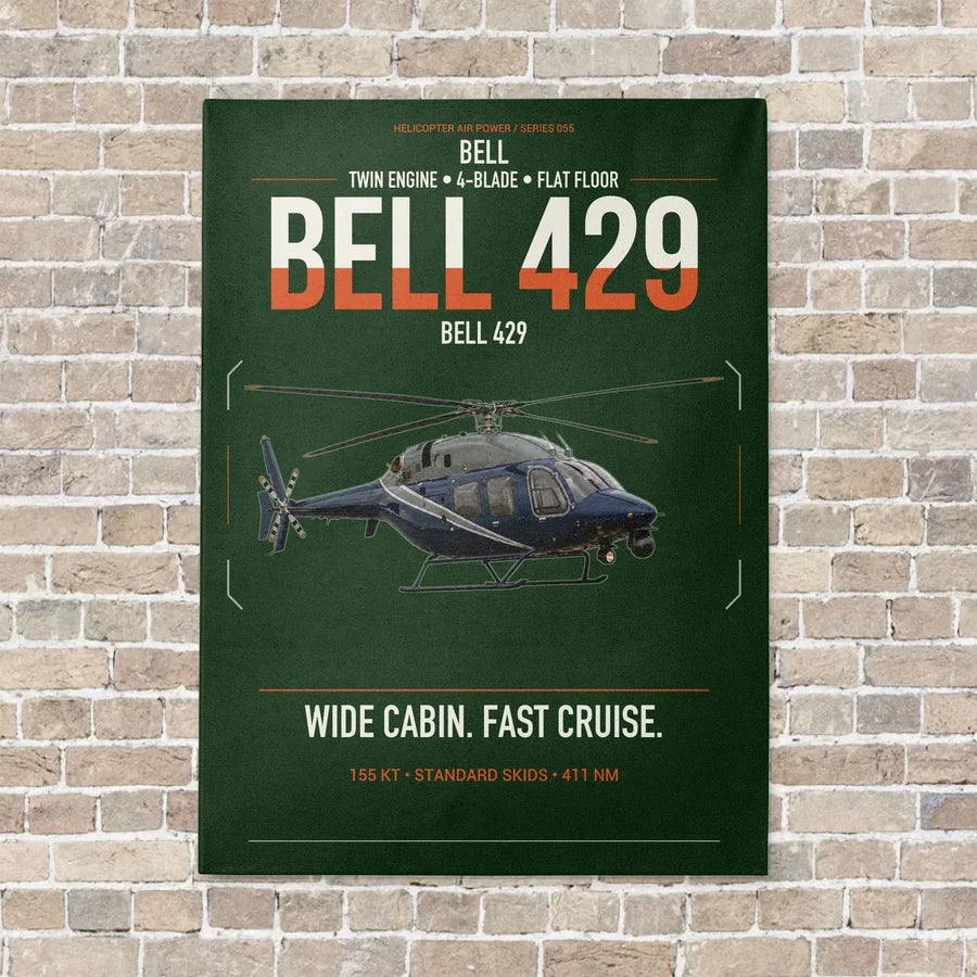 Bell 429 vertical canvas print - no frame - dark green background