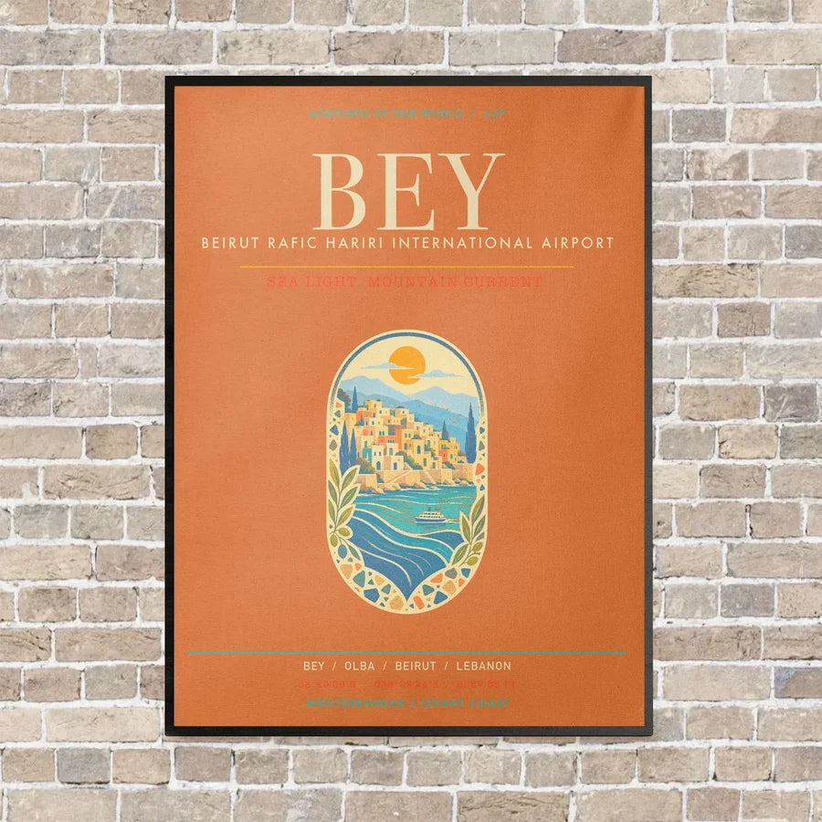 Beirut Rafic Hariri International Airport BEY - Canvas Framed - Orange