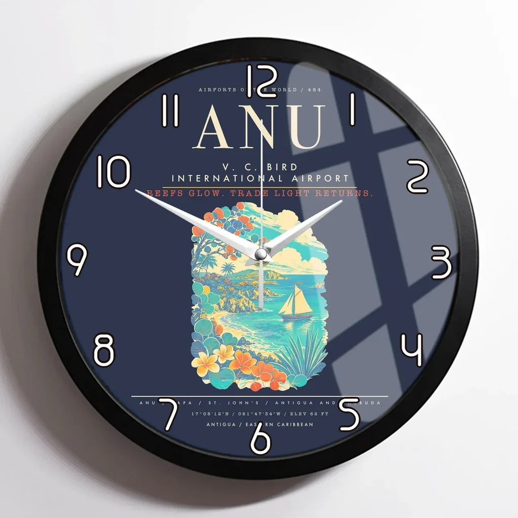 V. C. Bird International Airport ANU Wall-Clock Framed - Navy Blue