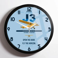 Thumbnail for Piper J-3 Cub design on light blue framed wall clock