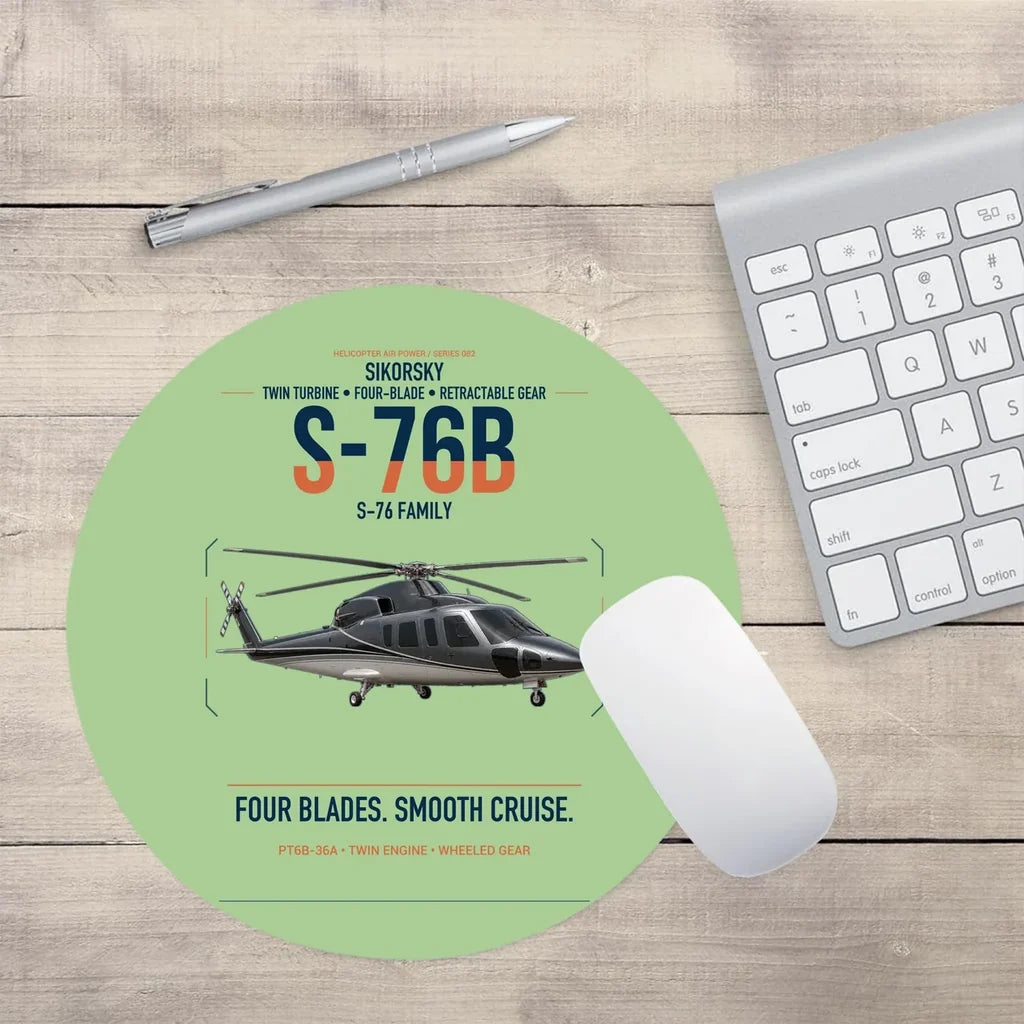 Sikorsky S-76B design on light green round mouse pad