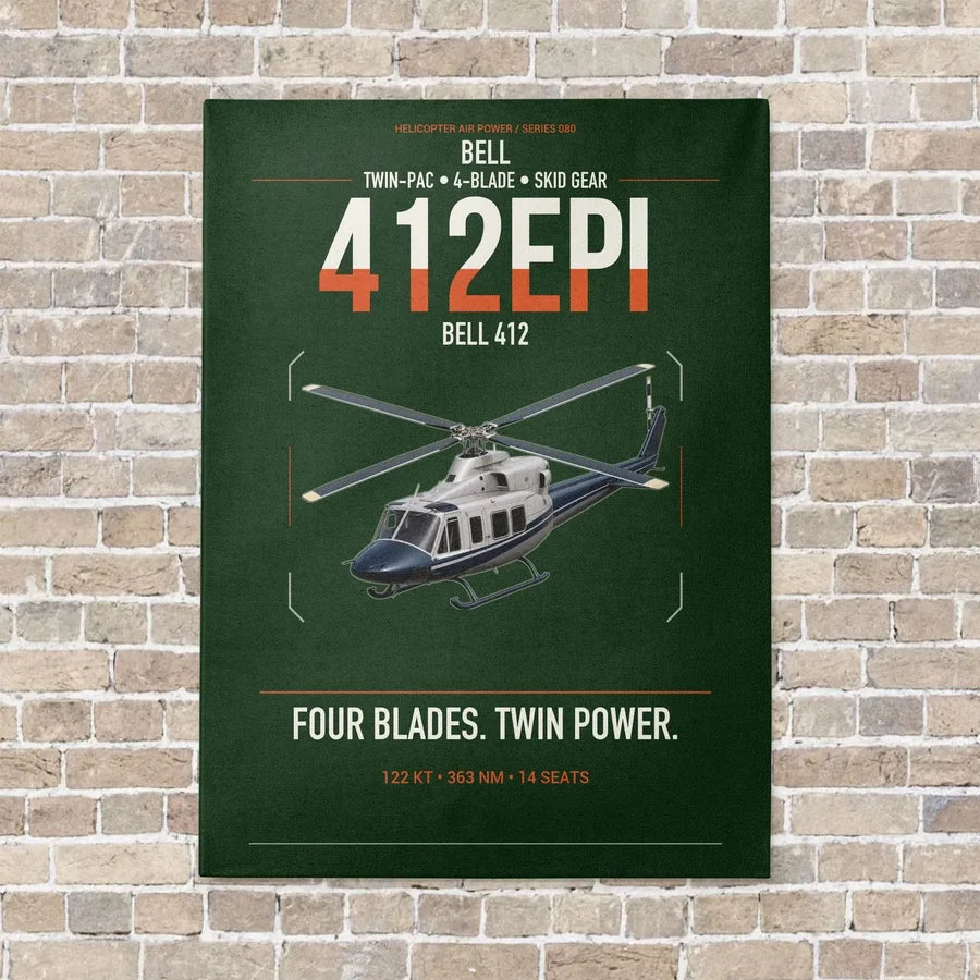 Bell 412EPI vertical canvas print - no frame - dark green background
