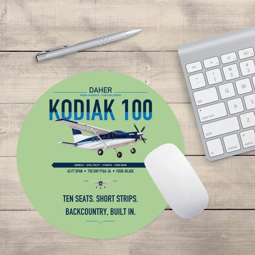 Daher Kodiak 100 Series III design on light green round mouse pad