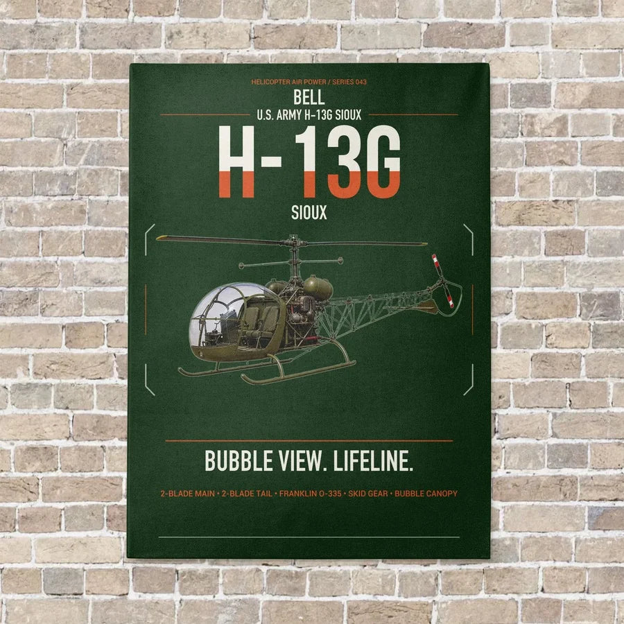 Bell H-13G Sioux vertical canvas print - no frame - dark green background