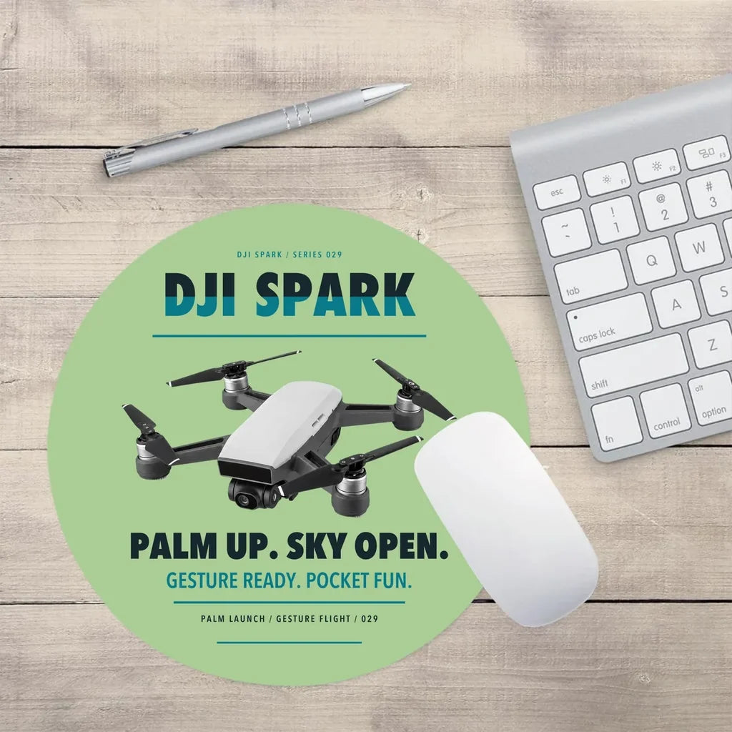 DJI Spark design on light green round mouse pad