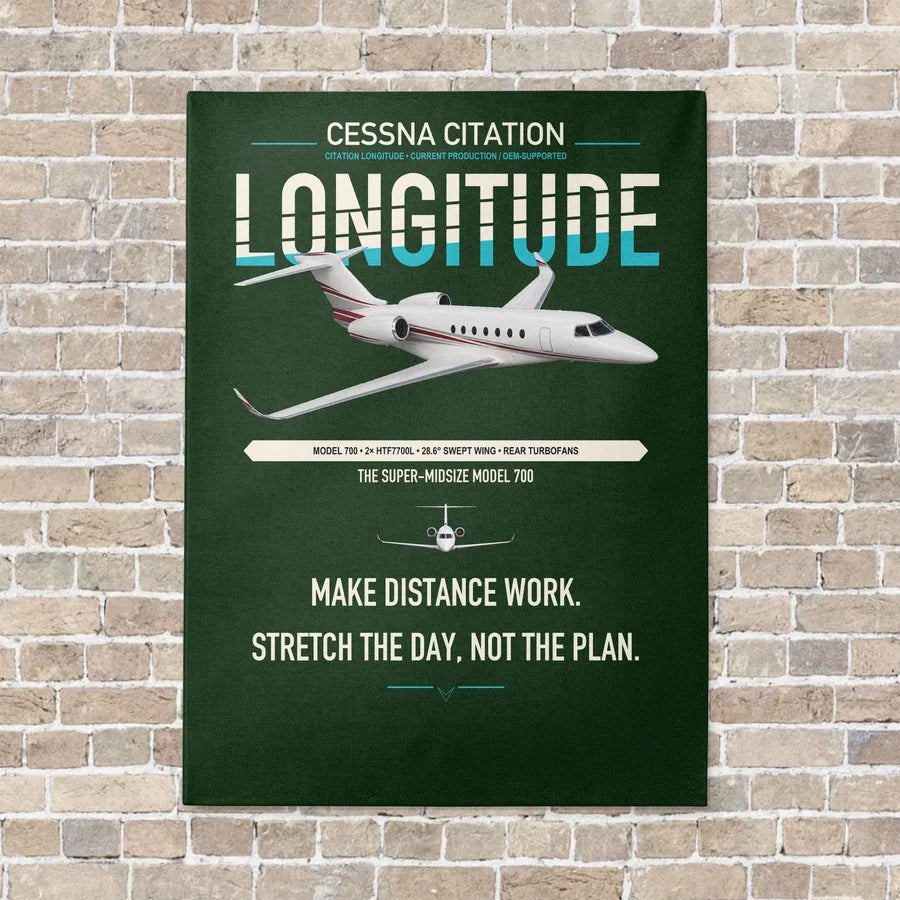 Cessna Citation Longitude vertical canvas print - no frame - dark green background