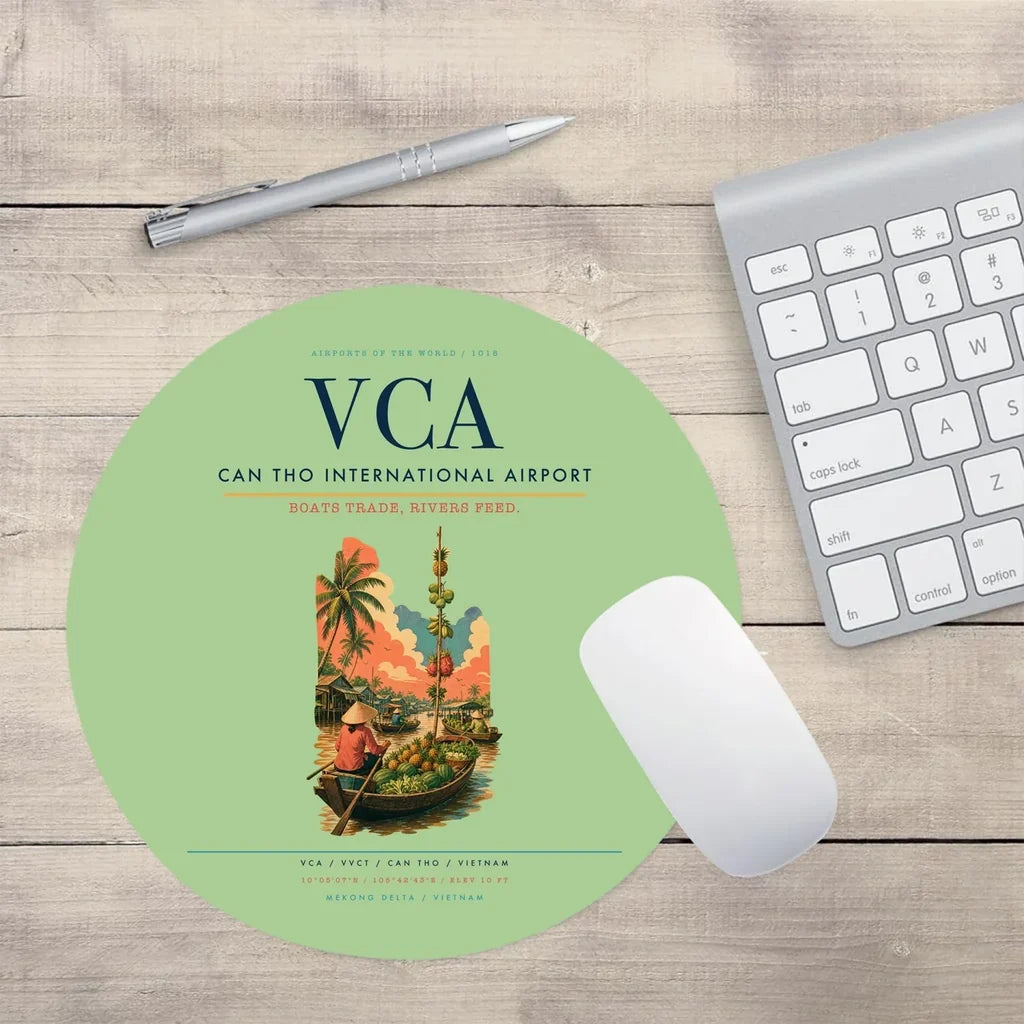 Can Tho International Airport (VCA) design on light green round mouse pad