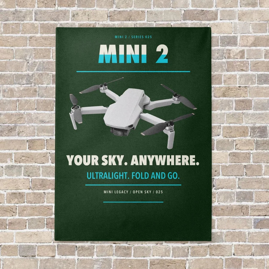 DJI Mini 2 vertical canvas print - no frame - dark green background