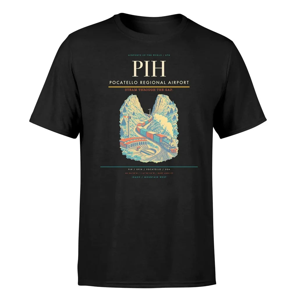Pocatello Regional Airport (PIH) T-Shirt single-side front print in Black | pocatello-regional-airport-pih-double-side-t-shirt