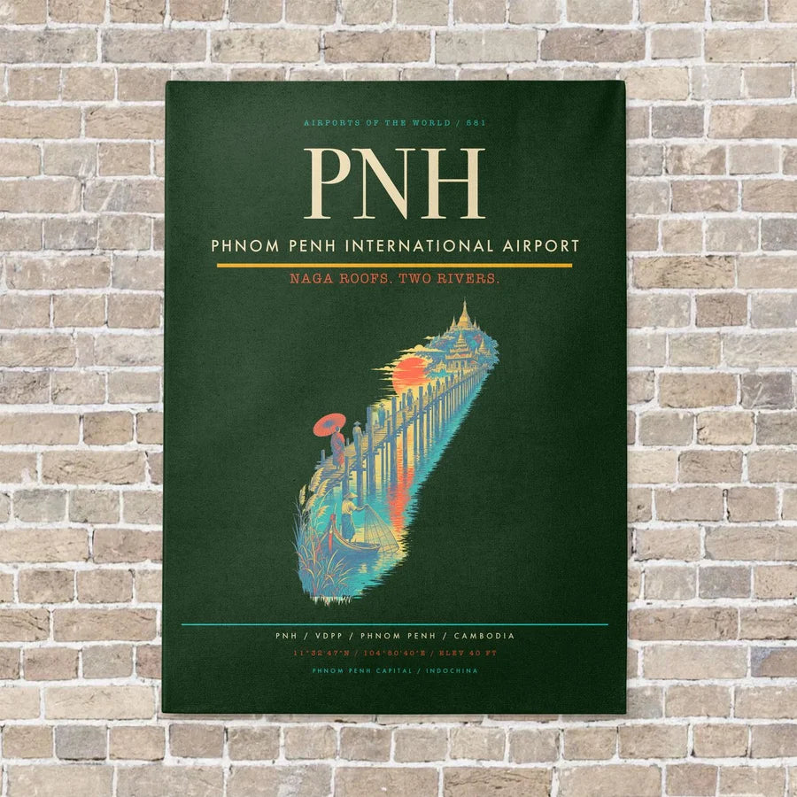 Phnom Penh International Airport PNH vertical canvas print - no frame - dark green background