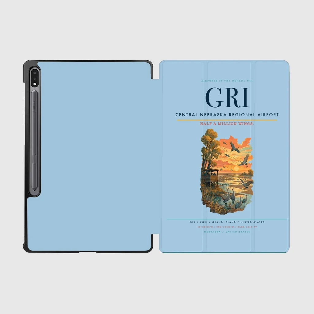 Central Nebraska Regional Airport (GRI) design on light blue samsung tablet tablet case