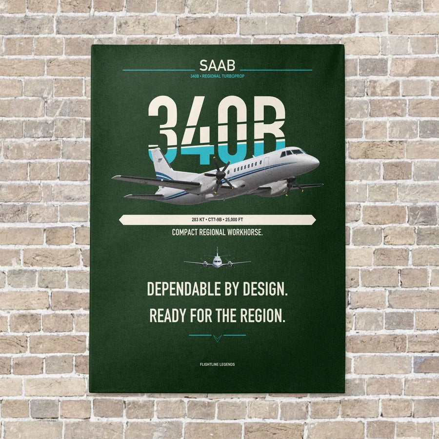 Saab 340B vertical canvas print - no frame - dark green background