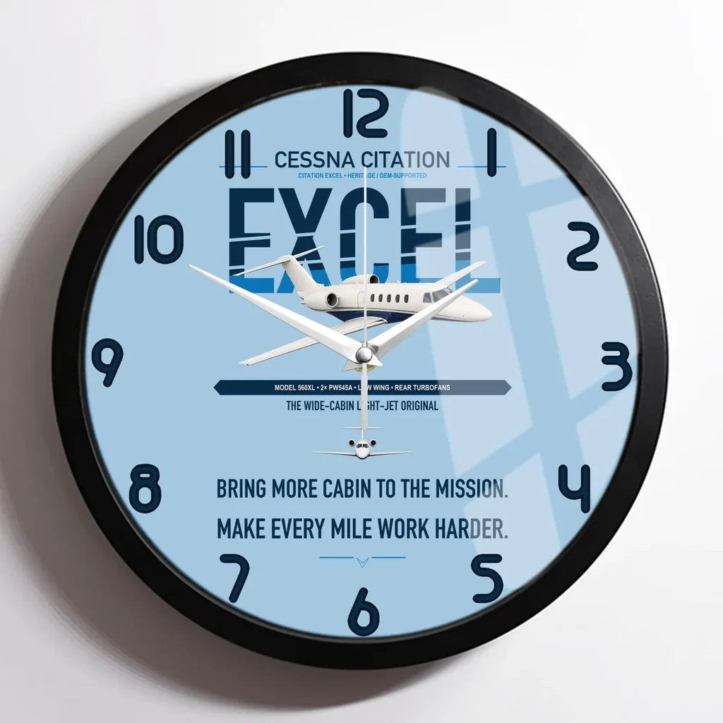 Cessna Citation Excel design on light blue framed wall clock