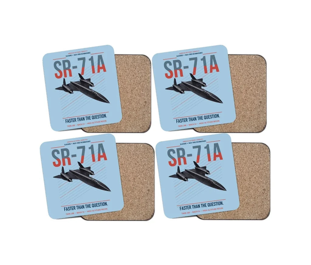 SR-71A Blackbird design on light blue 4 pieces set coaster