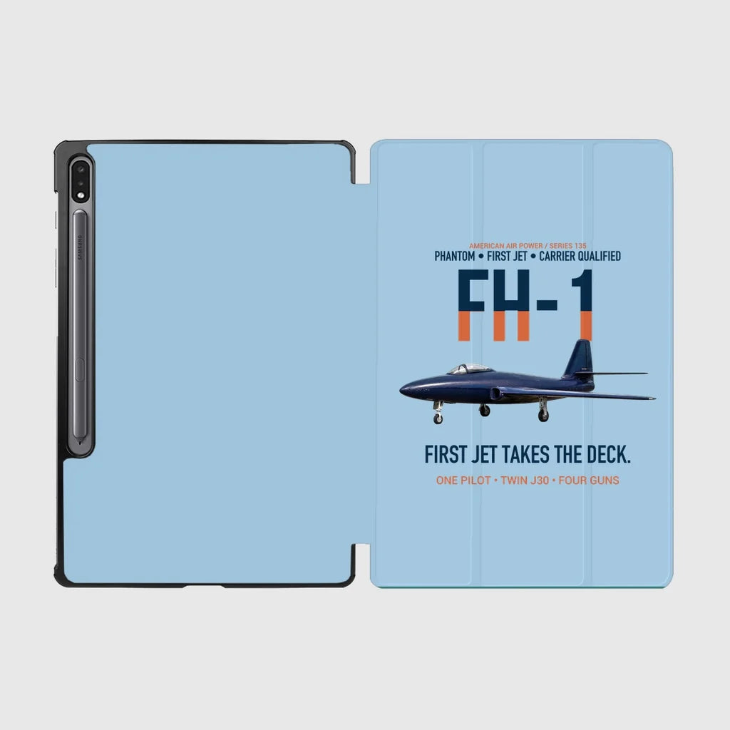 FH-1 Phantom First Jet Takes the Deck design on light blue samsung tablet tablet case