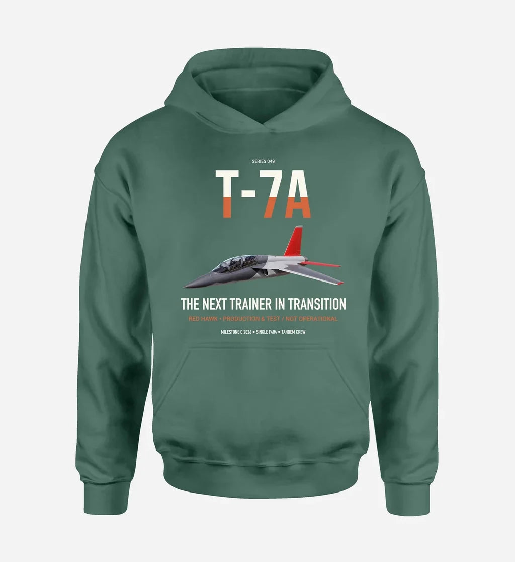 T-7A Red Hawk design on green double-side hoodie, single-side print