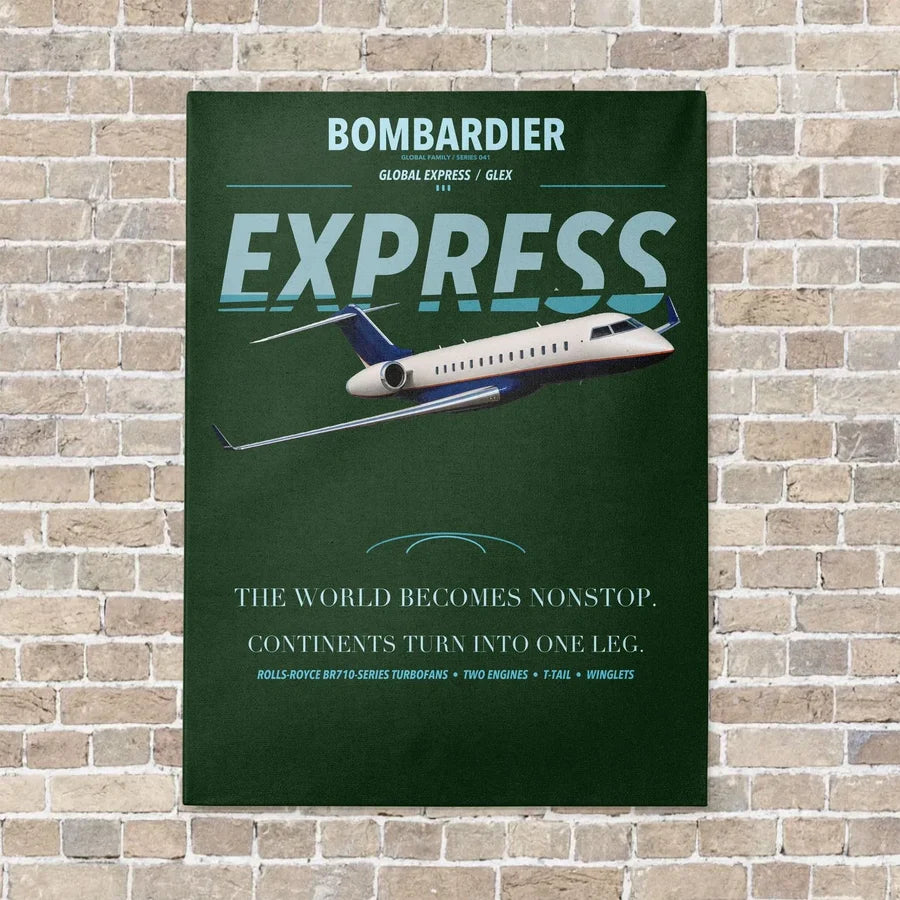 Bombardier Global Express vertical canvas print - no frame - dark green background