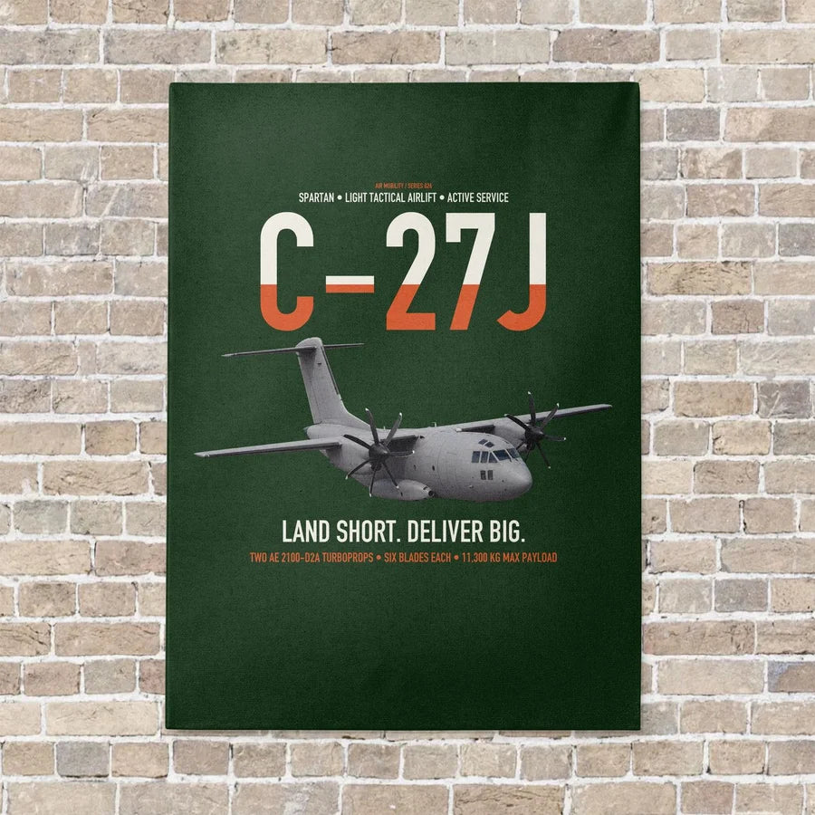 C-27J Spartan vertical canvas print - no frame - dark green background