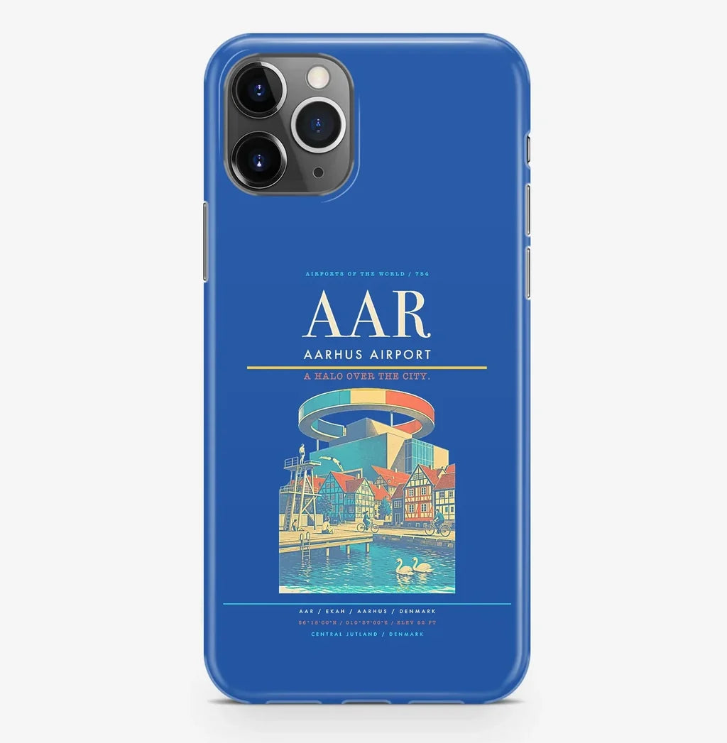 Aarhus Airport (AAR) design on blue iPhone 16 Pro MagSafe case