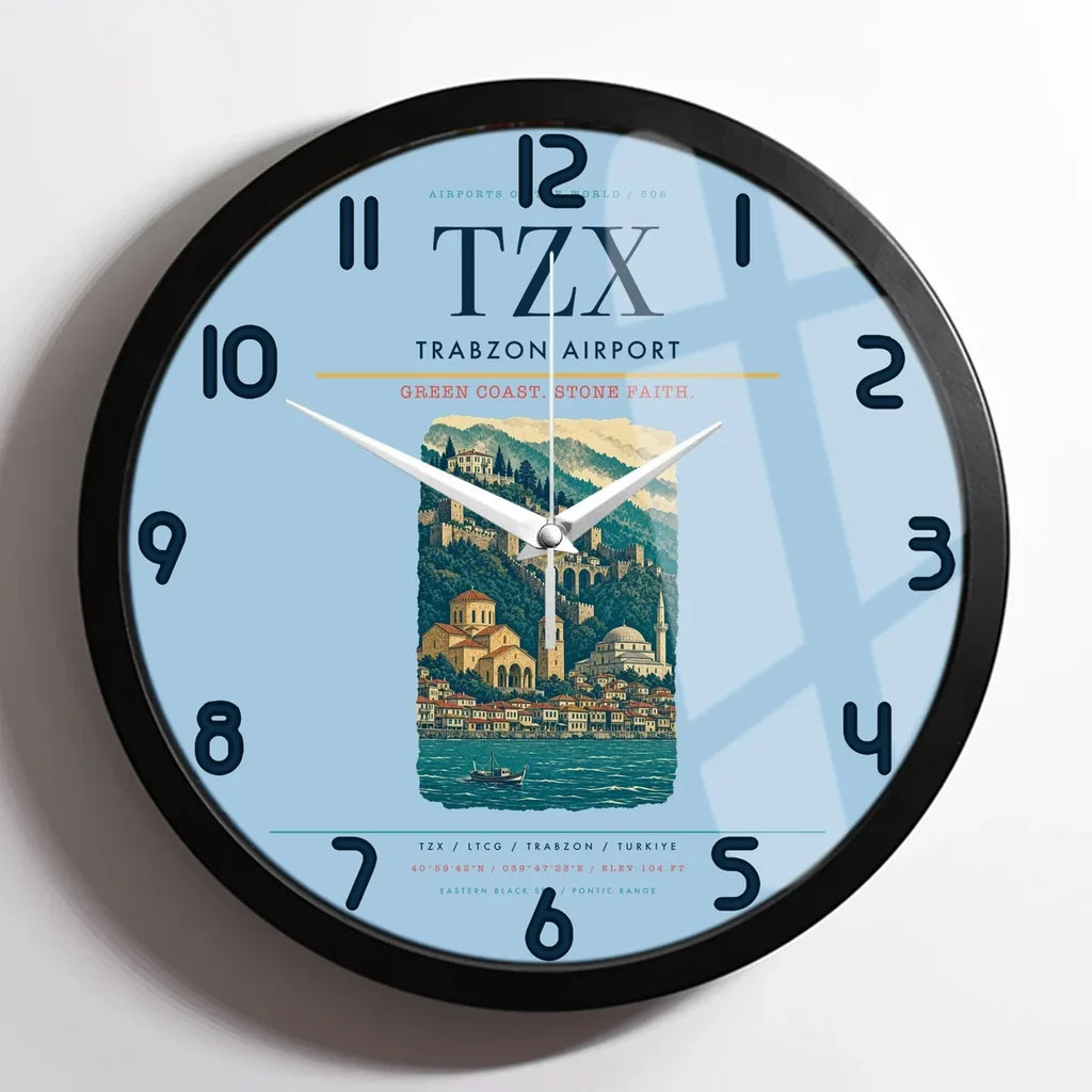 Trabzon Airport (TZX) design on light blue framed wall clock