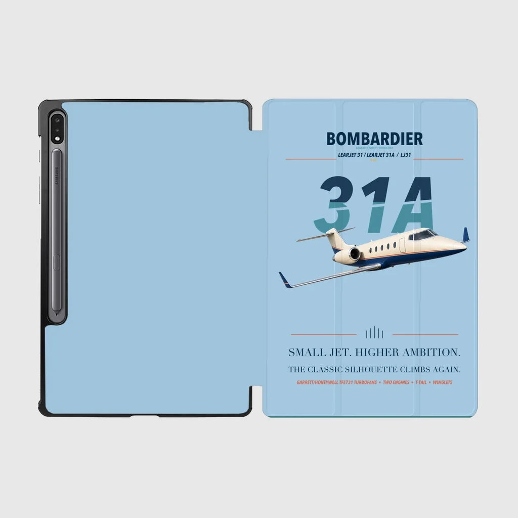 Bombardier Learjet 31A design on light blue samsung tablet tablet case